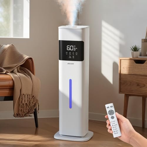 Warm & Cool Mist Humidifiers for Bedroom, Top-Fill Humidifier Large Room with Essential Oil Diffuser, Large Room Humidifiers for Home Baby Nursery Office Plants, White by akacozie