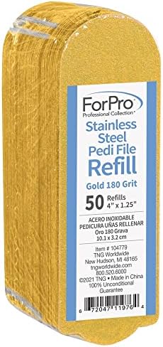 ForPro Professional Collection Stainless Steel Pedi File Refill, 180 Grit, Gold, EZ-Strip Peel Pedicure Refill Pads, 1.25” W x 4” L, 50-Count by ForProProfessionalCollection