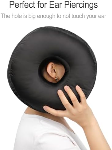 Washable Silky Satin Ear Piercing Pillow with Removable Pillowcase Smooth Cooling Donut Pillows Hole for Ear Pain Relief CNH Sleeping Pressure Sore Side Sleepers Ear Guard Protector, Black - Image 4
