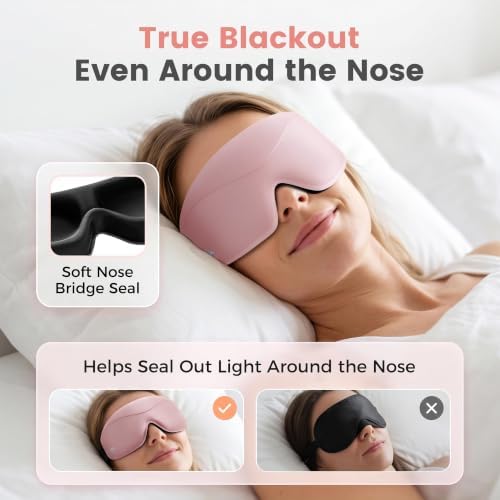 Sleep Mask for Women Men: 100% Blackout 3D Eye Mask for Sleeping, Sleeping Mask for Side Sleepers, Zero Pressure Memory Foam Eyelash Friendly Breathable Eye Cover, Airplane Travel Essentials-Pink - Image 2