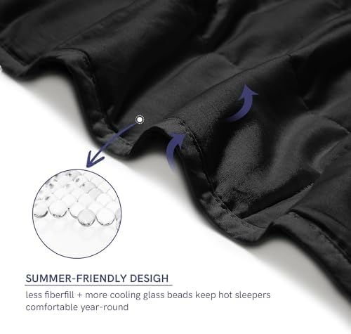 YnM 17lbs Weighted Blanket for Adults, Cotton Heavy Bed Throw Blanket with Cooling Glass Beads for All Season Use, Ideal for One Person of 160lbs (60x80 Inches, Queen Bed, Black) - Image 4