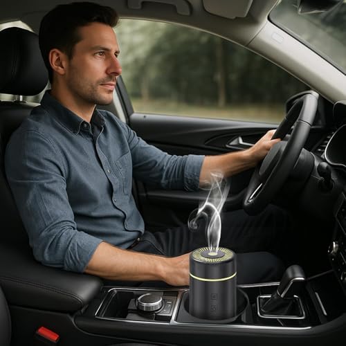 SEEDSEEL 100ML Car Diffuser, USB Rechargeable Battery Operated,Powered Cordless Essential Oil Diffuser, 7 LED Color Lights 2 Timer Modes for Car Outdoor Home (Black) - Image 7