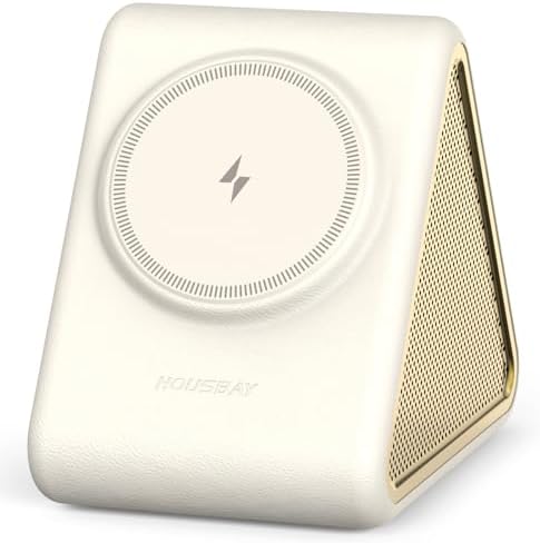 Housbay Sound Machine with Magnetic Wireless Charger for iPhone, 2-in-1 Design for Clutter-Free Nightstand, Dual-Speaker Stereo Sound for Sleeping - Cream by HOUSBAY