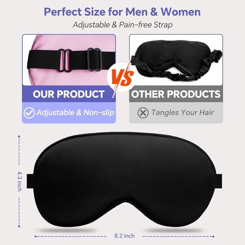 Silk Flat Sleep Eye Mask for Men Women, Non-3D, Black & Pink - Image 3