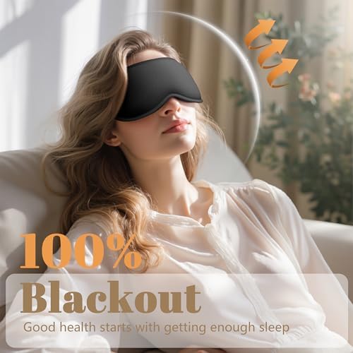 Sleep Mask for Men Women - 100% Blackout Eye Masks for Sleep, Zero Pressure 3D Sleeping Mask, Adjustable Light Blocking Eye Cover Blindfold for Travel, Nap, Night Work, Office - Black - Image 2
