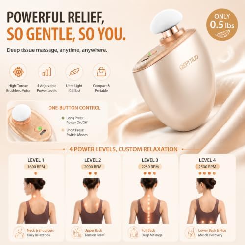 Mini Massage Gun,Designed by Japanese Experts,3-Pin Retractable Head (For Face & Scalp) + Round Head (For Muscle Groups),Percussion Deep Tissue Massage,4 Speed Settings,0.5lb,for Home/Gym,Ideal Gift - Image 4