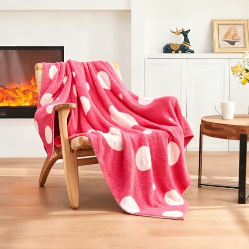 CozeCube Reversible Knit Throw Blanket, Hot Pink White Polka Dot, 60"x80" - Image 6