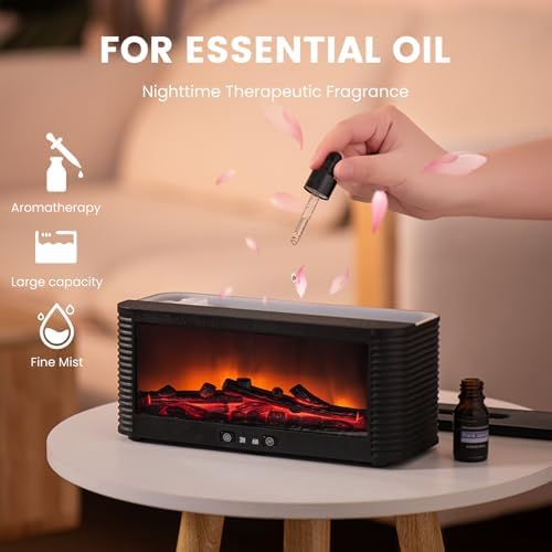 Flame Essential Oil Diffuser, 250ml, 9-Color Fireplace Light, Black - Image 5