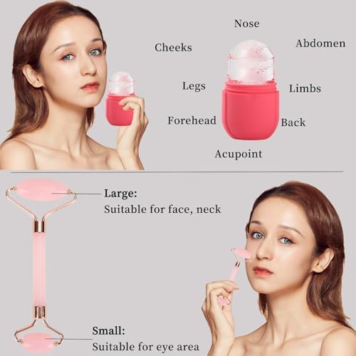 Facial Skincare Ice Roller Mold-Ice Roller for Face and Eye，Beauty Cube Brighten Skin &Enhance Natural Glow &Remove Fine Lines，Facial Beauty Ice Roller Skin Care Tools (Oval, pink set) - Image 6
