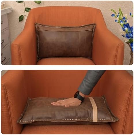 LL LEATHER LOVERS 100% Lambskin Leather Pillow Cover - Sofa Cushion Case - Decorative Throw Covers for Living Room & Bedroom, Chiku Brown & Off White Box Pack of 1-14X22 Inch - Image 6