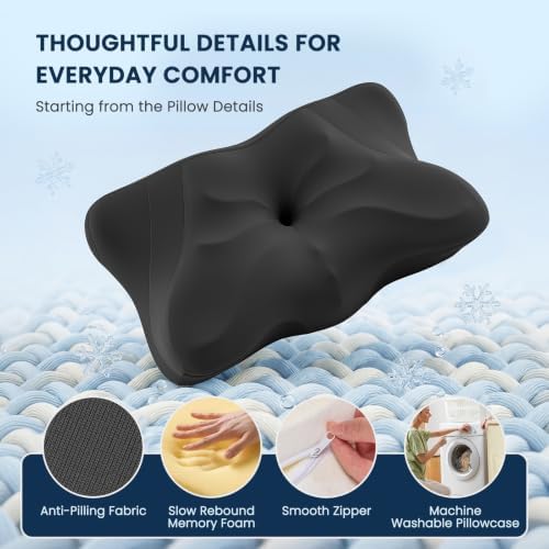 Sweetcrispy Queen Cervical Pillow for Neck and Shoulder - Ergonomic Memory Foam Pillows, Contour Side Sleeper for Adults, Cooling Orthopedic Neck Support for Back Stomach Sleepers, Black - Image 5