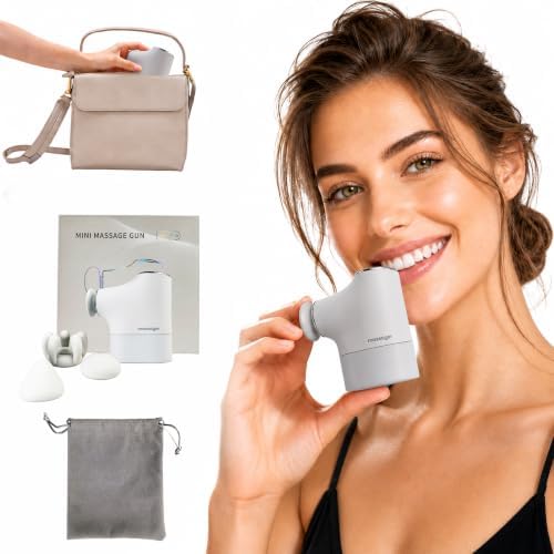 Mini Massage Gun, Portable Deep Tissue Muscle Massager with 4 Heads, Adjustable Speed & Pressure, Quiet Powerful Motor, Rechargeable Handheld Percussion Massager for Neck, Shoulder, Back & Legs Gray by Unknown