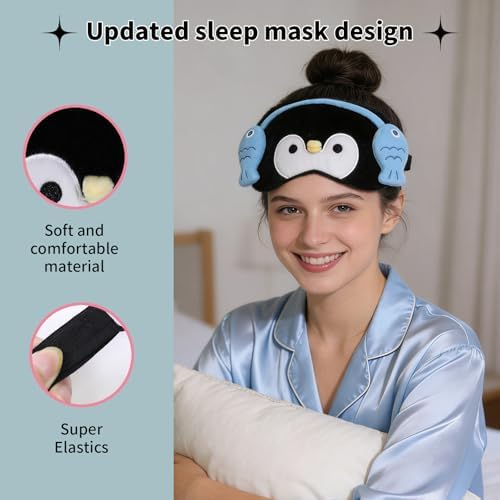 PERFECTSIGHT Sleep Eye Masks, Cute Penguin Sleep Eye Cover Lightweight Adjustable Eyeshade Mask Cover for Women Men Sleep Travel Nap, Fish Headphone - Image 4