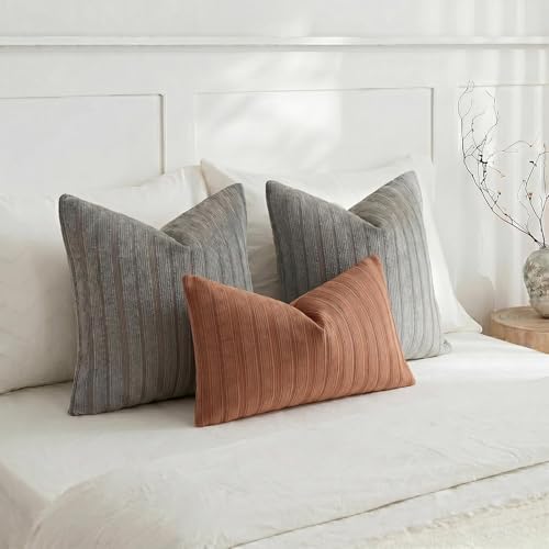 DEZENE 14x24 Rust Lumbar Pillow Covers Soft Striped Corduroy Fall Christmas Rectangular Throw Pillow Cases for Couch Sofa Bedroom Living Room Home Decor - Image 5