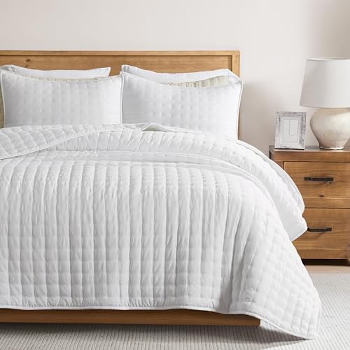 WDCOZY White Cloud Quilt Set Twin Size, Lightweight Soft Cross Stitch Bedspread, Farmhouse Rustic Country Coverlet, Spring Summer Thin Comforter, 2 Pieces, 1 Pillow Sham, 68x90 inches by WDCOZY