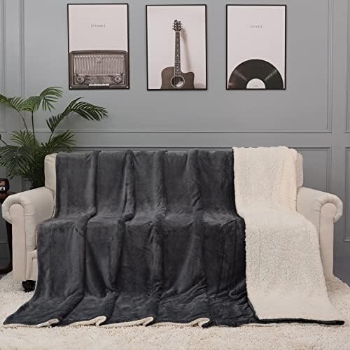 NANPIPER King Size Sherpa Blanket, Soft Fleece Throw for Bed, Reversible Thick Fuzzy Blanket for Winter (Grey, 90x108 inches) - Image 4
