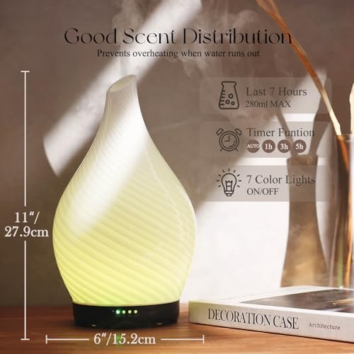 Porseme Essential Oil Diffuser 280ml Handmade Glass Diffuser 7H Runtime - Image 2