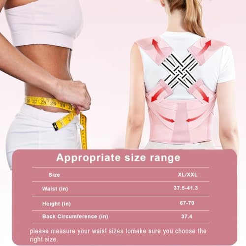 Back Brace Posture Corrector for Women, Pink, Sizs XL, Adjustable Back Straightener for Neck Shoulder Support, Scoliosis and Hunchback Relief - Image 3