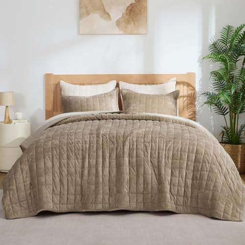 BEDELITE Velvet Quilt Set King Size, Luxury Velvet Comforter Bedding by BEDELITE