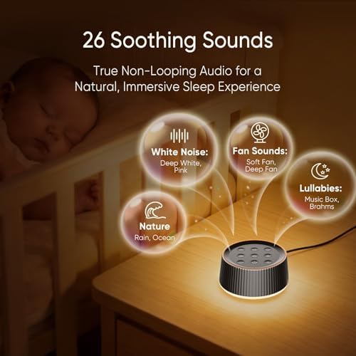 Noise Machine, White Noise Sound Machine for Baby & Adults, 26 Soothing Sounds, 8 Night Light Colors, Tap Control, 6 Timer Settings, Auto-Off & Memory, 4-7-8 Breathing (Black, Standar) - Image 3