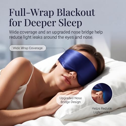 Silk Sleep Mask for Side Sleepers, Blackout Eye Mask for Sleeping Women Men, 100% 22 Momme Mulberry Silk, Full Coverage Face-Hugging Sleep Mask for Travel, Naps & Shift Workers, Blue - Image 2