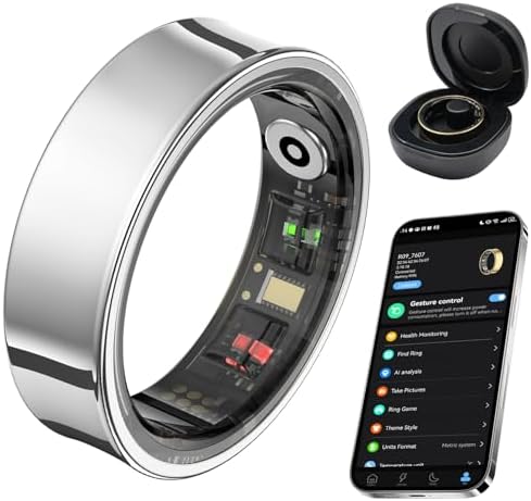 Smart Ring for Women Men, 24-Hour Body Temperature Track, Silver, #8 by AMOVAN