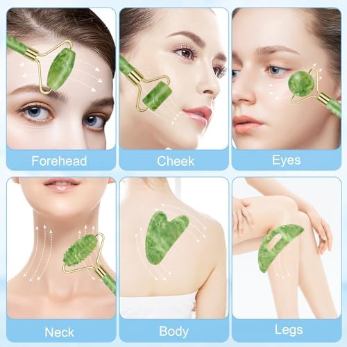 Cooling Natural Jade Face Roller & Gua Sha Tool - Image 2