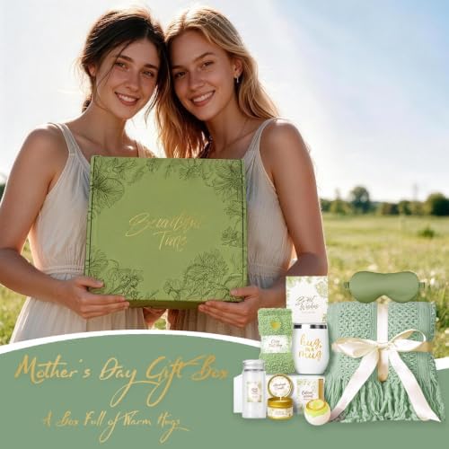 Gift Basket for Women, Self Care Set with Knitted Throw - Care Pkg - Green - Image 3