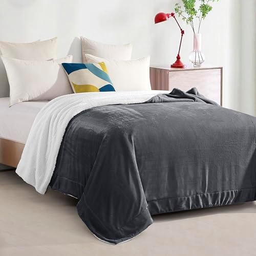 Elegant Comfort Ultra Soft Reversible Flannel Sherpa Blanket - Cozy Silky Fleece Throw for Couch, Bed - Plush Fuzzy Warm Winter Blanket for Gift, Twin XL, Gray - Image 3
