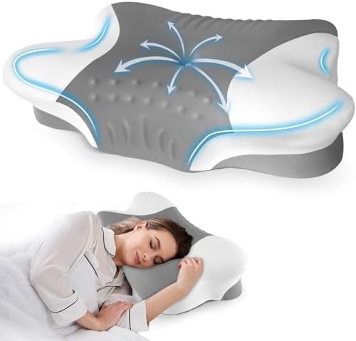 Cervical Pillow for Neck Pain,Cooling Butterfly Pillow for Side Sleepers – Adjustable Orthopedic Contour Memory Foam Pillow,Contoured Support Pillows with Breathable Pillowcase for Sleeping,Dark Gray by Puzzlandia