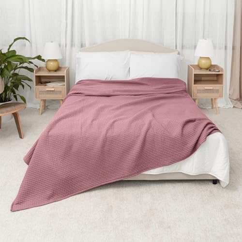 Comfy Cubs Waffle Blanket King, 108" x 90" - 100% Cotton Lightweight Breathable Bed Blanket - Soft Textured Thermal Weave for All Seasons – Decorative Cozy Layer for Couch, Sofa, or Bed - Mauve - Image 5