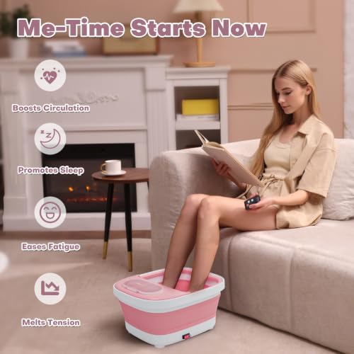 Collapsible Foot Spa Bath Massager with Heat, Remote, Temperature Control, Timer, Foot Soaking Tub with Pedicure Kit & 3 Attachments, Pedicure Foot Spa for After Work Relaxation (Pink) - Image 2
