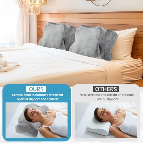 Hahafelt Cervical Neck Pillow Case Plush with Zipper, Gray, Queen Size - Image 3