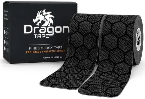 Dragon Tape Waterproof Kinesiology Tape, 20 Precut Strips Per Roll, Synthetic (Black, Double Roll) by DRAGONTAPE