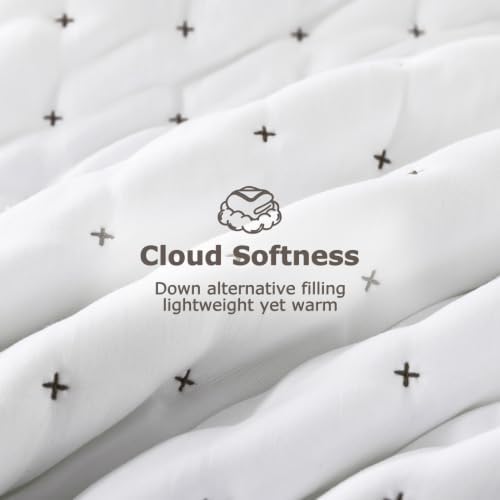 WDCOZY White Cloud Quilt Set Queen Size, Lightweight Soft Cross Stitch Bedspread, Farmhouse Rustic Country Coverlet, Spring Summer Thin Comforter, 3 Pieces, 2 Pillow Shams, 90x90 inches - Image 4