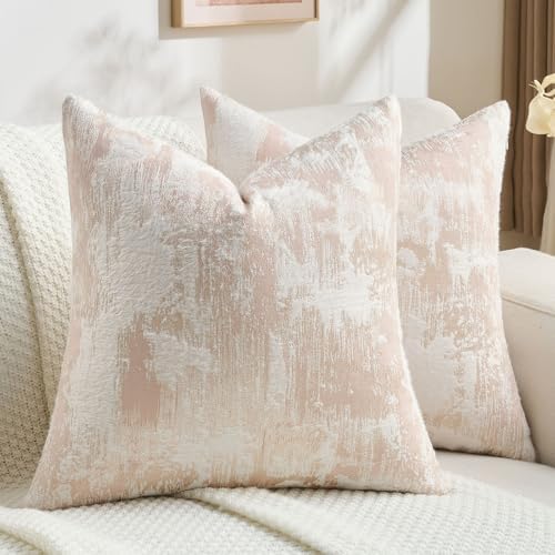 FUTEI Pack of 2 Faux Cashmere Throw Pillow Covers 26x26 Inch, Pink White by FUTEI