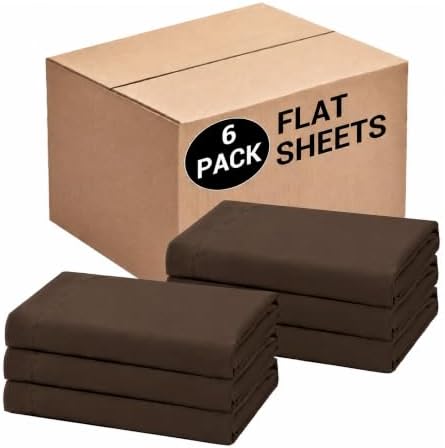 Bulk King Flat Sheets Only, 6 Pack Quick Sort Top Bed Sheet, Color-Coded Label Threads, Wrinkle-Free Shrinkage Durable Microfiber Hotel Motel Airb&bs Essentials for Hosts (105"x102",Brown) by Culve