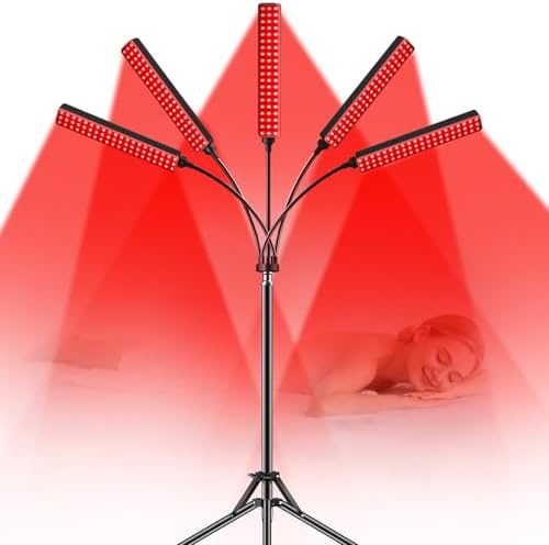 Red Light Therapy for Face and Body Red Light Infrared Light Therapy Lamp with Stand LED 660nm 850nm 5 Heads 7-Colors Infrared Light Device for Body by FlaoAito