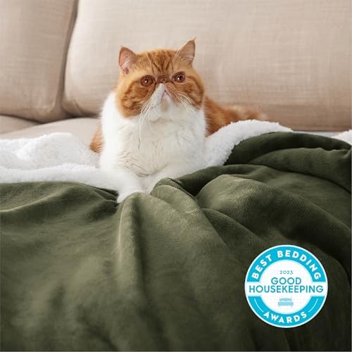 Bedsure GentleSoft Sherpa Fleece Throw Blanket for Couch, Non-Heated, Thick and Warm Throw for Women and Men, Soft Fuzzy Plush Blanket for Winter, Olive Green, 50x60 Inches - Image 2