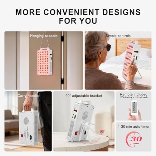 BONTANNY Red Light Therapy, 630/660/810/830/850nm 5 Wavelengths Red Near Infrared Light Device with 60 Dual Chip Clinical Grade LEDs, Remote Control, Timer for Face, Body, Pain Relief, BO-300 (White) - Image 6