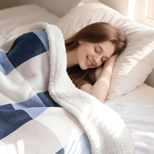 Gracelife Sherpa Fleece Throw Blanket for Couch, Fluffy Plush Warm Fuzzy Blanket for Women and Men, Cozy Thick Soft Twin Blanket for Bed, Gray-Soft Blue, 60x80 Inches - Image 4