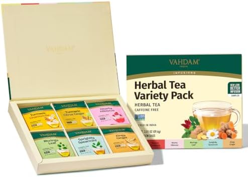 VAHDAM, Assorted Herbal Tea Gift Set (36 Tea Bags, 6 Flavors) Caffeine-Free, Non-GMO | Double Infusion, Individually Enveloped Tea Bags | Herbal Tea variety Pack | Tea Gifts for Women & Men by Unknown