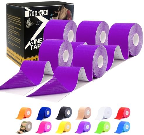 SOON GO Kinesiology Tape Pro 5 Rolls, 2 Inch High Elasticity Sports Tape Therapeutic Pain Relief–Physio Tape for Muscle Recovery & Joint Support, Waterproof & Hypoallergenic & Breathable–Purple by SOON+GO