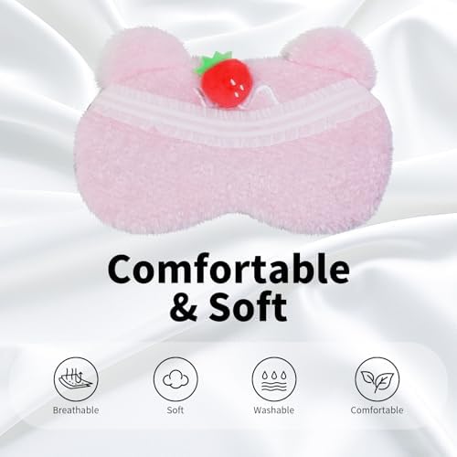 PERFECTSIGHT Sleep Eye Masks, Cute Plush Sleep Eye Cover Lightweight Adjustable Eyeshade Faux Fur Mask Cover for Women Men Kids Sleep Travel Nap, Bear Cake - Image 2
