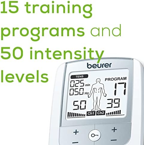 Beurer EM44 TENS Unit Muscle Stimulator with 50 Intensity Levels for Muscle Pain Relief, Muscle Stimulator Includes 4 Electrode TENS Pads, Belt Clip, and Batteries with Tens Machine, FSA-HSA - Image 4