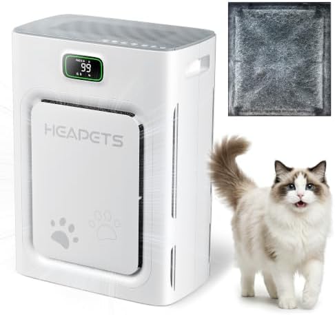 Pet Air Purifier for Home Large Room 2500 Sq Ft, H13 HEPA Double-Sided Filter with Washable Pre-filter, Adsorbs Pet Hair Dander Odor Allergies Smoke Dust,PM2.5 Air Quality Monitor,Auto Mode,P358 Grey by Heapets