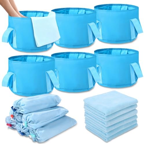 FillTouch 12 Pcs 15L Foldable Foot Soaking Tub Kit Portable Foot Bath Tub for Soaking Feet with Towel and Storage Bag Soak Spa Bucket for Travel Camping (Blue) by FillTouch