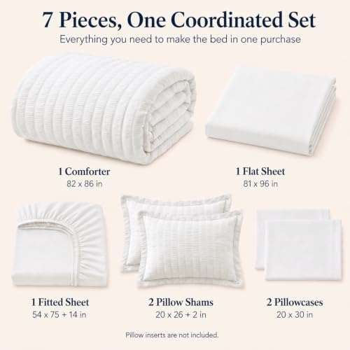 CozyLux Full Size Comforter Sets, 7 Pieces White Seersucker Bed in a Bag - Image 2