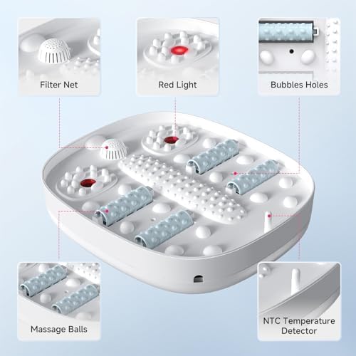 Collapsible Foot Spa Massage with Water and Electricity Separation System,Foot Bath with Three Level Temperature Control,Bubble,Remote,Red Light,Timer,and Four Set Non-Electric Massage Rolls - Image 7