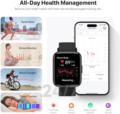 JeeJTek Smart Watches for Men Women - 1.83" HD 2025 Fitness Tracker with 100 Sports Modes, Heart Rate/Sleep Monitor, Bluetooth Call & Music Control IP68 Waterproof for iPhone/Android - Image 4
